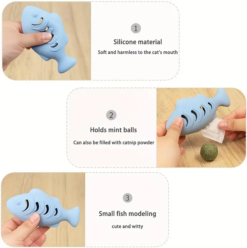 Interactive and durable silicone fish-shaped cat teething toy (1 piece)