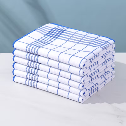 A set of 6 checkered kitchen towels, available in 4 colors, highly absorbent and lint-free.