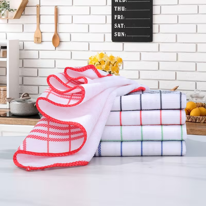 A set of 6 checkered kitchen towels, available in 4 colors, highly absorbent and lint-free.