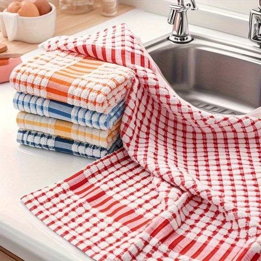 5-pack large checkered cleaning cloths, highly absorbent and durable kitchen towels