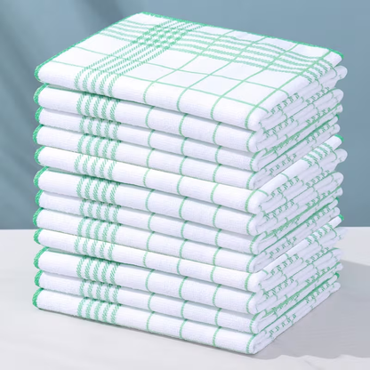 A set of 6 checkered kitchen towels, available in 4 colors, highly absorbent and lint-free.