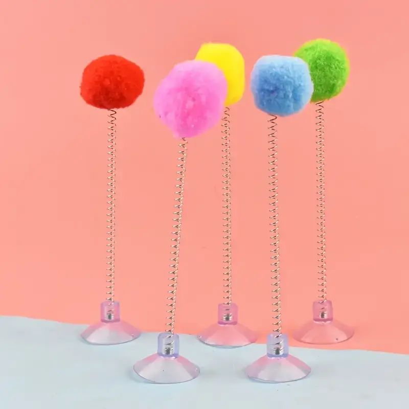 This 2-piece interactive cat toy set includes a plush ball and a metal spring stick.