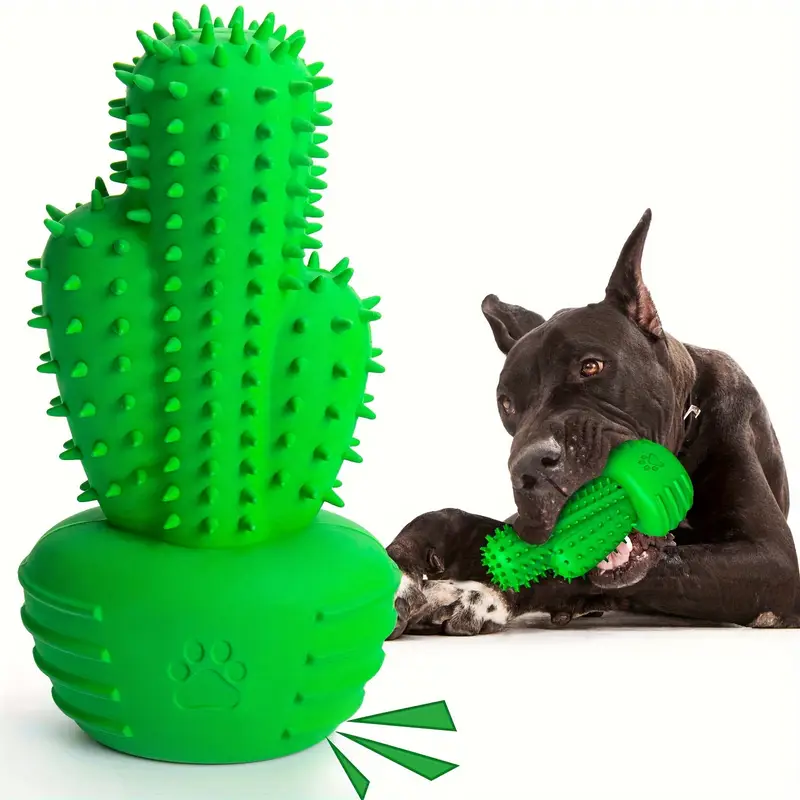 Durable rubber cactus-shaped dog chew toy, suitable for all dog breeds.