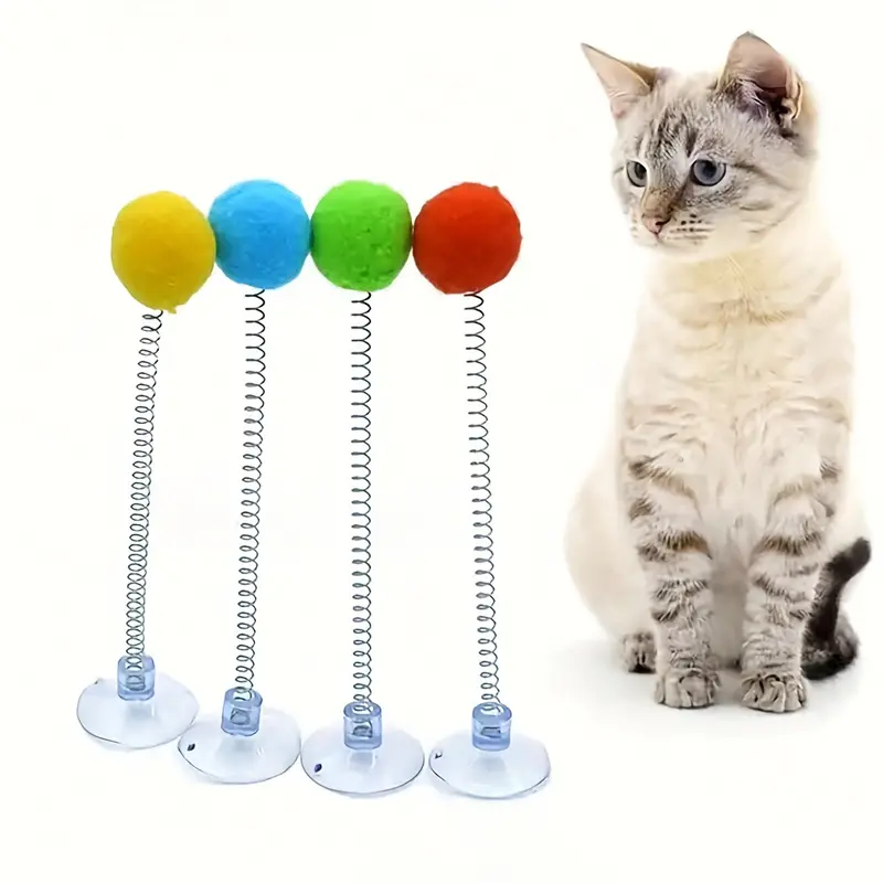 This 2-piece interactive cat toy set includes a plush ball and a metal spring stick.