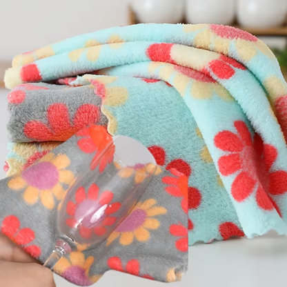 4-Piece Floral Coral Dishcloth Set - Super Absorbent Kitchen Cleaning Towels