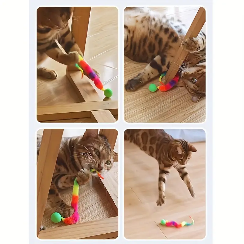 4-Piece Cat Interactive Toy, Colorful Bouncy Ball Pet Educational Cat Toy