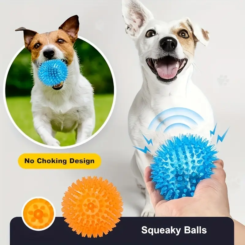 Two squeaky dog toy balls, puppy teething chew toys