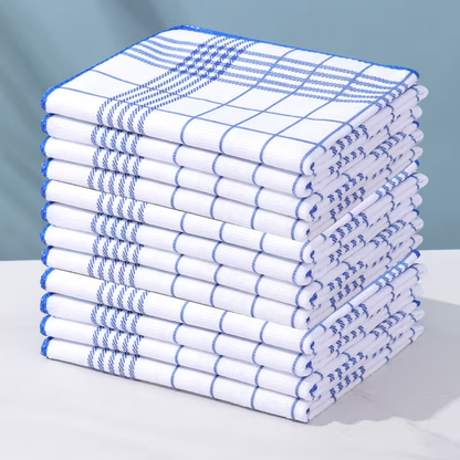 A set of 6 checkered kitchen towels, available in 4 colors, highly absorbent and lint-free.