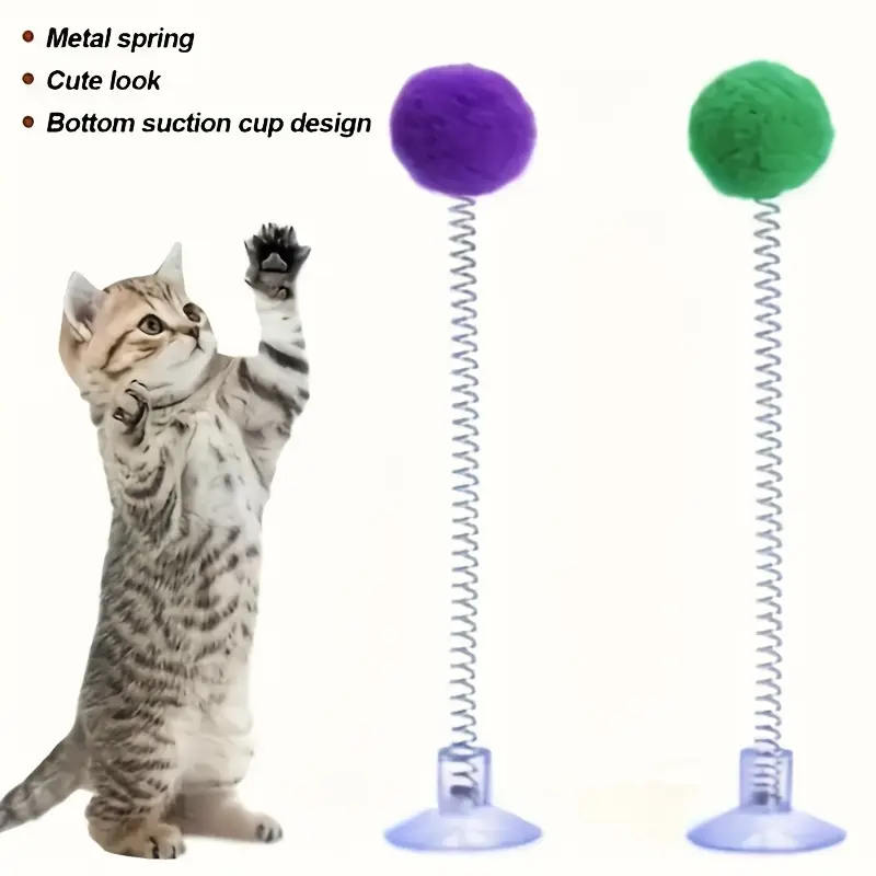 This 2-piece interactive cat toy set includes a plush ball and a metal spring stick.