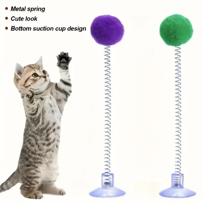 This 2-piece interactive cat toy set includes a plush ball and a metal spring stick.