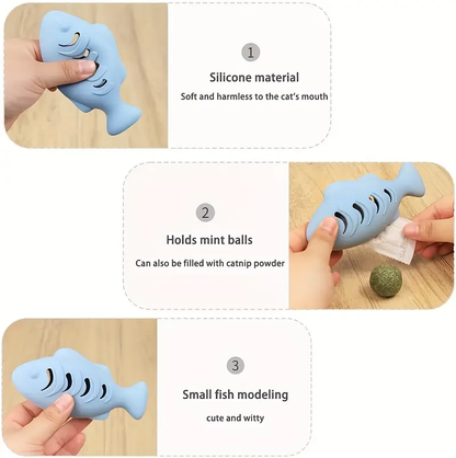 Interactive and durable silicone fish-shaped cat teething toy (1 piece)