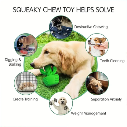 Durable rubber cactus-shaped dog chew toy, suitable for all dog breeds.